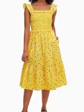 Kate Spade Fleurette Toss Voile Smocked Dress - Medium